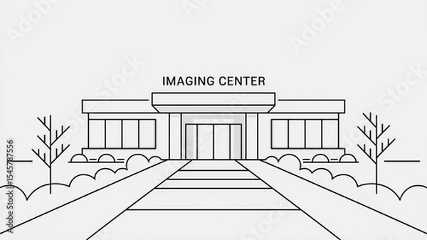 Fototapeta Large building with a white sign that says Imaging Center
