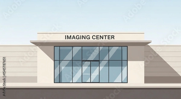 Fototapeta Large building with a large window that says Imaging Center