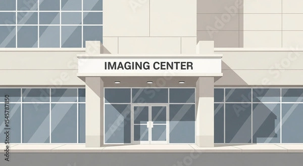 Fototapeta Large building with a white sign that says Imaging Center