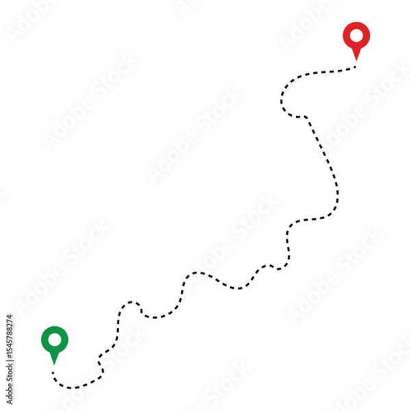 Obraz Route Optimization line icon, Route icon between two points with dotted path and location pin. Route location icon in eps 10.