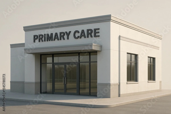 Fototapeta White building with a large sign that says Primary Care