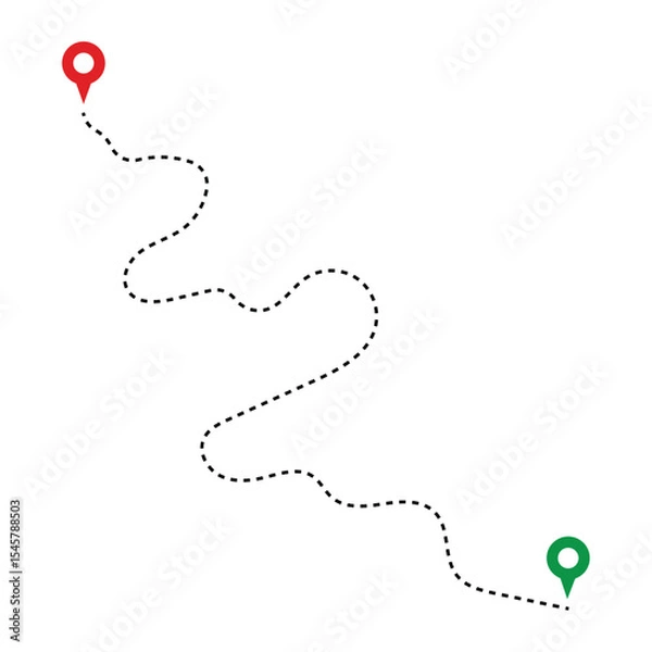 Obraz Route Optimization line icon, Route icon between two points with dotted path and location pin. Route location icon in eps 10.
