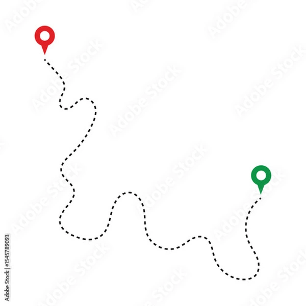 Obraz Route Optimization line icon, Route icon between two points with dotted path and location pin. Route location icon in eps 10.