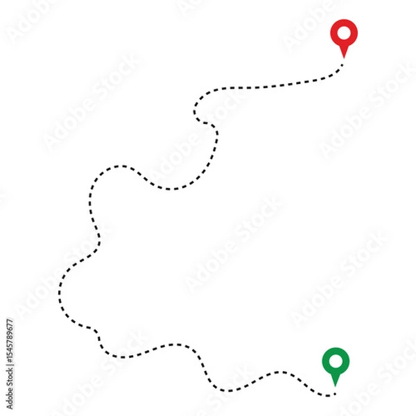 Obraz Route Optimization line icon, Route icon between two points with dotted path and location pin. Route location icon in eps 10.