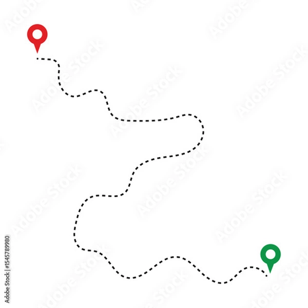 Obraz Route Optimization line icon, Route icon between two points with dotted path and location pin. Route location icon in eps 10.
