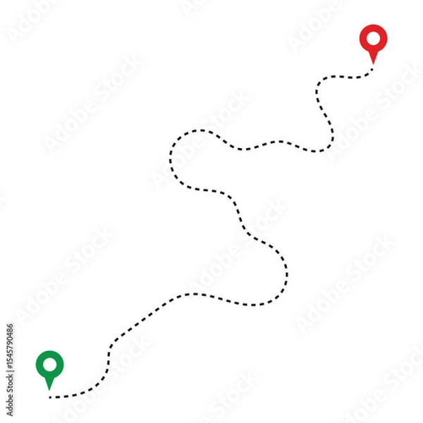 Obraz Route Optimization line icon, Route icon between two points with dotted path and location pin. Route location icon in eps 10.