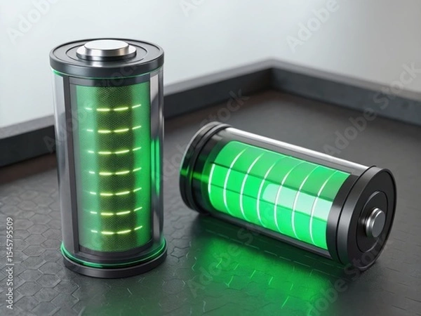 Obraz green tech carbon neutral electric concept Modern battery design with illuminated green indicators.