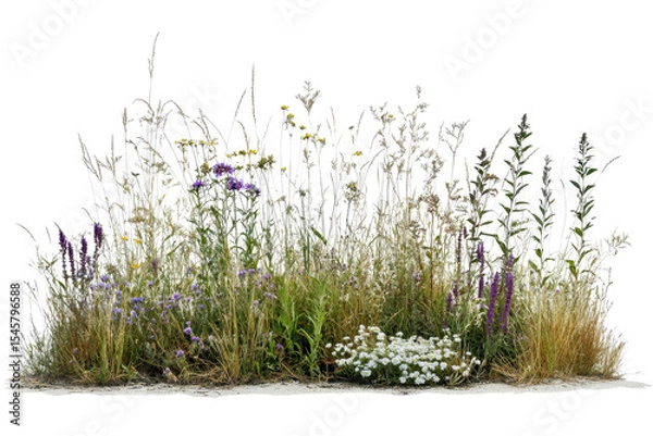 Obraz Vibrant patch of wildflowers and native grasses thriving in natural habitat with sunlight illuminating their colors