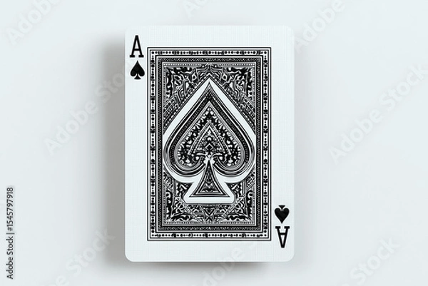 Fototapeta Ace of spades playing card isolated on a light background, showcasing intricate black ornamental design and crisp detailing.