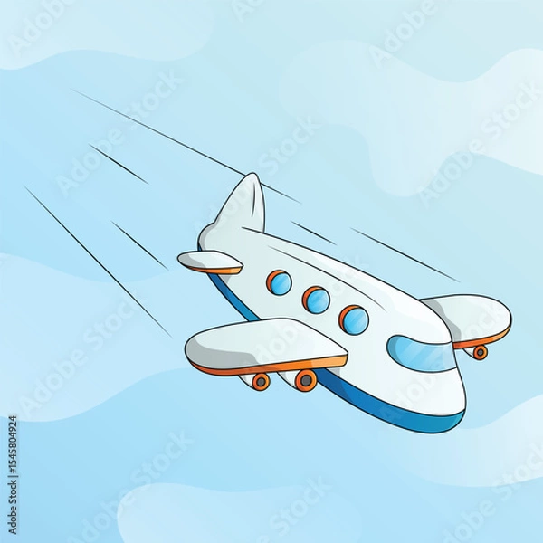 Obraz Plane landing with blue sky background. 3D cartoon airplane illustration. Passenger and cargo air transport.