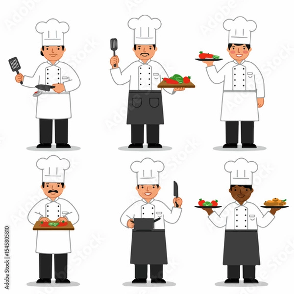 Fototapeta Cartoon Chef Characters Set
