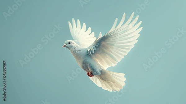 Obraz Elegant White Dove Mid-Flight on Blue Background