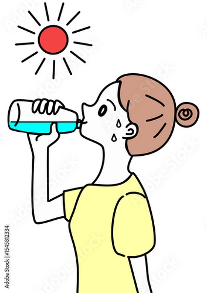 Obraz 水を飲む　女性　イラスト　ペットボトル