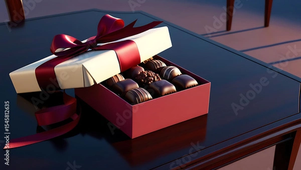 Fototapeta A red gift box with a white lid and red ribbon