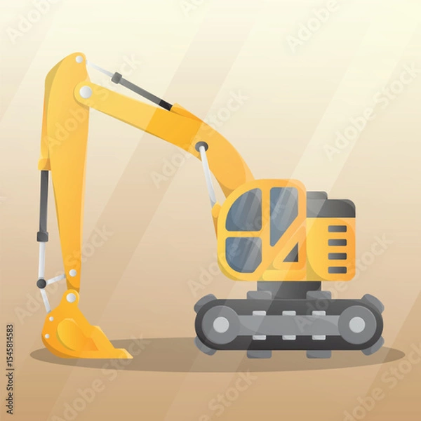 Obraz Side view excavator with big shovel. Heavy machinery construction vehicle illustration.