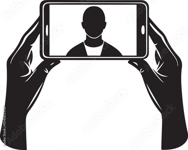 Obraz Vector icon design of representing vlogging or a video call, representing vlogging or a video call isolated line art and silhouette vector logo icon design