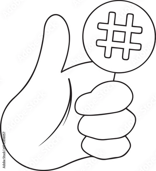 Obraz Stylish thumbs up with hashtag symbol vector icon illustration, thumbs up with hashtag symbol silhouette and line art vector design