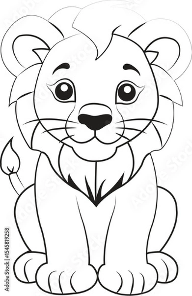 Obraz Lion Vector Cartoon Style Lion Cub Illustration in Black and White, premium lion vector art for creators 5
