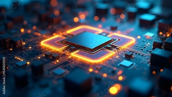 Obraz Quantum Computer Core with Glowing Circuits and Superconducting Processors