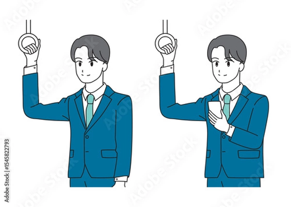 Fototapeta 電車に乗るスーツ姿の若い男性のイラストセット