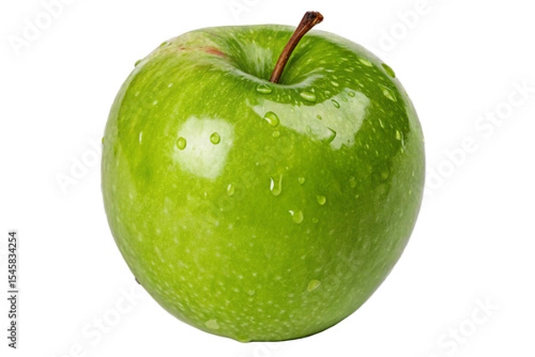 Fototapeta Stock photo of fresh green apple with water droplets for healthy eating and fruit nutrition concepts