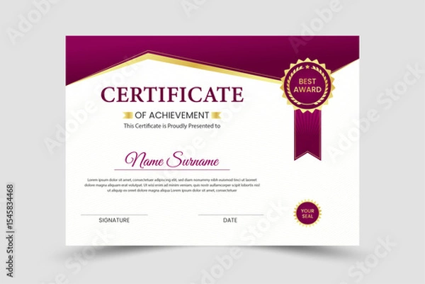 Obraz Certificate design, creative modern luxury certificate of achievement design template