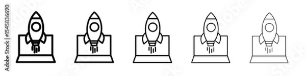 Fototapeta Rocket Spaceship Startup icon thin outline logo mark set