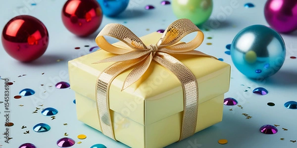 Obraz Holiday gift with decorations and confetti

