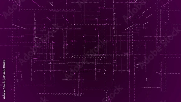 Fototapeta Flying through the 3d big data digital particles in cyber space, Pink particles hi-tech technological background