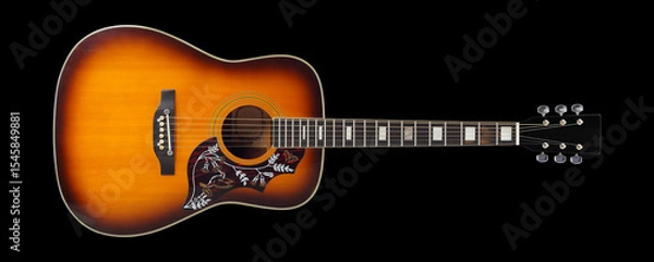 Obraz Musical instrument - Front view vintage pickguard bird acoustic guitar isolated black