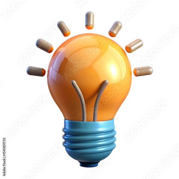 Fototapeta Shiny 3d Glowing Lightbulb With Filament Visible I