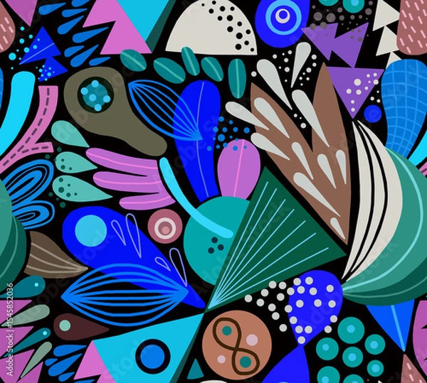 Obraz Abstract mosaic pattern painted in bright colors from geometric shapes drawn by hand.Seamless background.