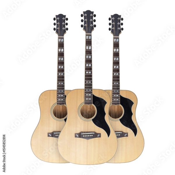 Obraz Musical instrument - Three vertical view Western acoustic guitar isolated white