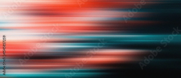 Fototapeta Abstract multicolor gradient with motion blur speed of light beam spectrum, noise grain texture on dark background. music poster, brand, creative backdrops. header banner website