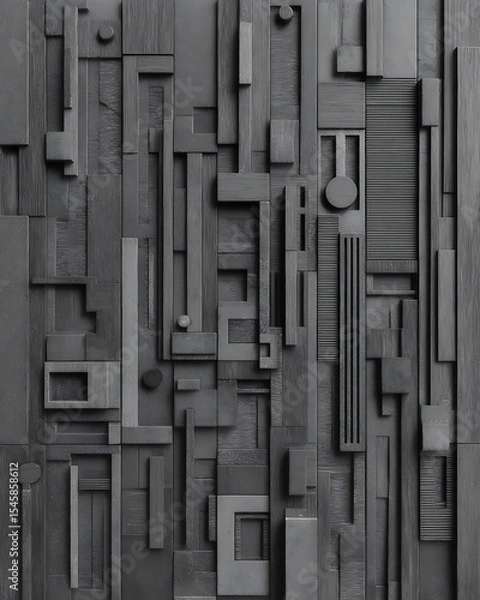 Obraz Abstract dark gray geometric wood block wall art
