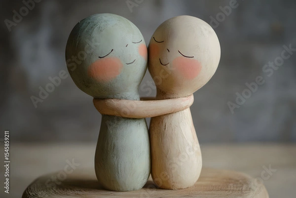 Obraz Friendship, abstract concept with clay figures (AI generated)