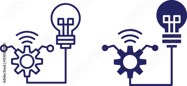 Obraz abstract symbols, minimalistic design, light bulb, gears, wireframe, interconnected, technology, innovation, conceptual, digital illustration