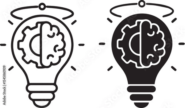 Obraz brain, light bulb, gear, concept, icon, idea, innovation, intelligence, thinking, creativity, problem solving, technology
