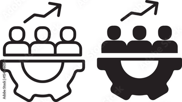 Obraz abstract human faces, group of people, red icons, upward arrow, teamwork, leadership, success, minimal design, vector illustration