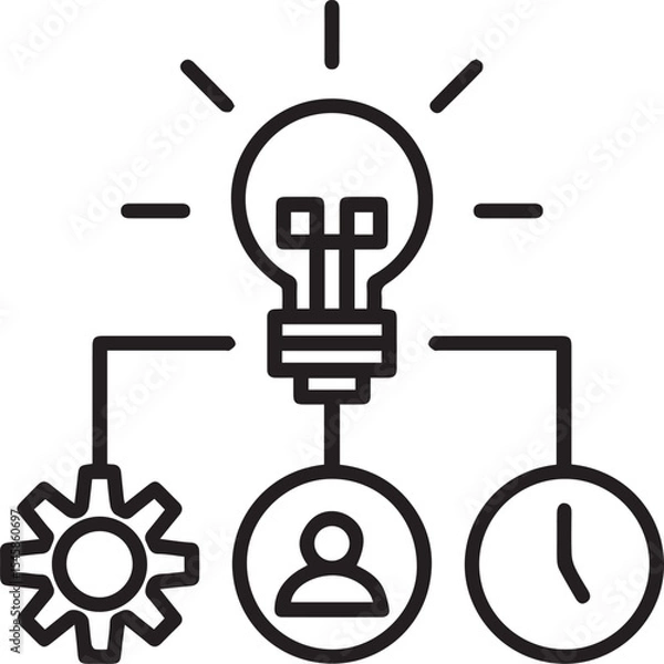 Obraz abstract lightbulb shape, simple icon, geometric shapes, minimalist design, vector graphic, geometric light bulb icon, circular workflow diagram