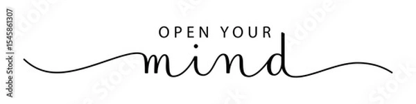 Fototapeta OPEN YOUR MIND vector brush calligraphy banner with swashes on white background