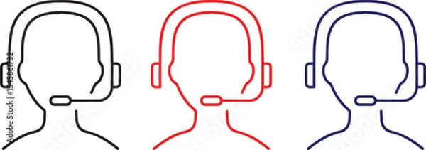 Obraz abstract head silhouettes, minimalist line art style, three profiles in black, red, and blue, geometric shapes, simple clean design, vector illustration