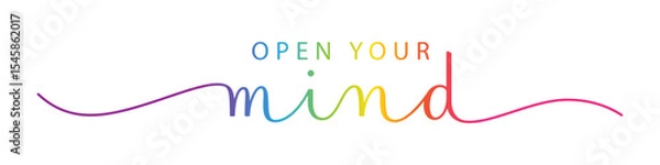 Fototapeta OPEN YOUR MIND colorful vector brush calligraphy banner with swashes on white background