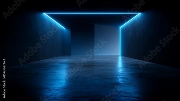 Obraz Dark room neon blue glowing lines futuristic sci fi background