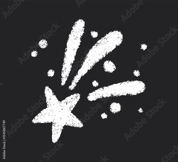 Obraz Crayon doodle comet star symbol. Hand drawn firework pencil sketch. Chalk magic sparkle. Crayon texture starburst. Vector illustration on white background.
