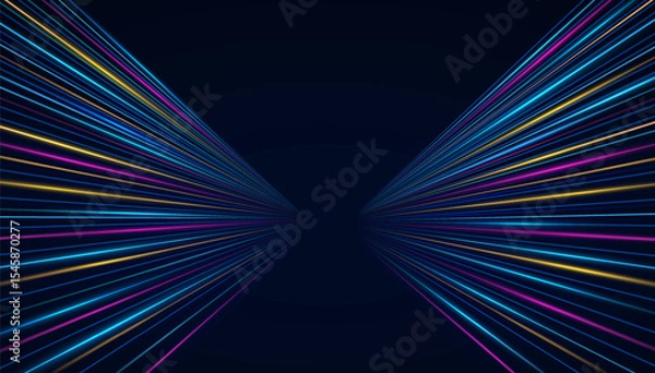 Fototapeta High-speed movement light lines, internet networks. Concept big data flow, machine learning, artificial intelligence.