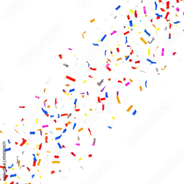 Fototapeta Vibrantly colored confetti scattered on a transparent background, creating a festive and joyful atmosphere. Perfect for celebrations, events, invitations, and creative design projects.