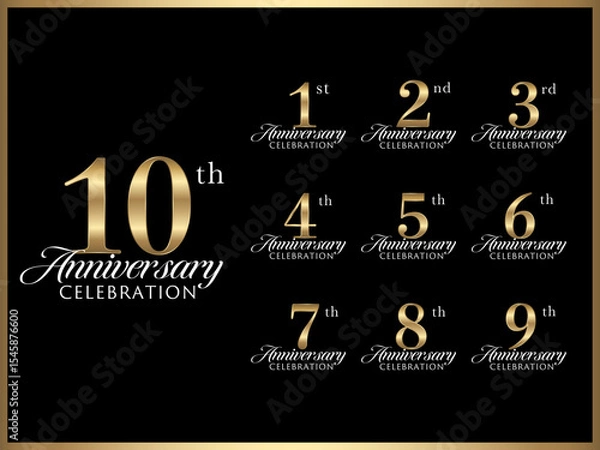 Obraz 周年数字と記念日お祝い用のロゴデザインのゴールドバナーセット