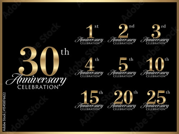 Obraz 周年数字と記念日お祝い用のロゴデザインのゴールドバナーセット