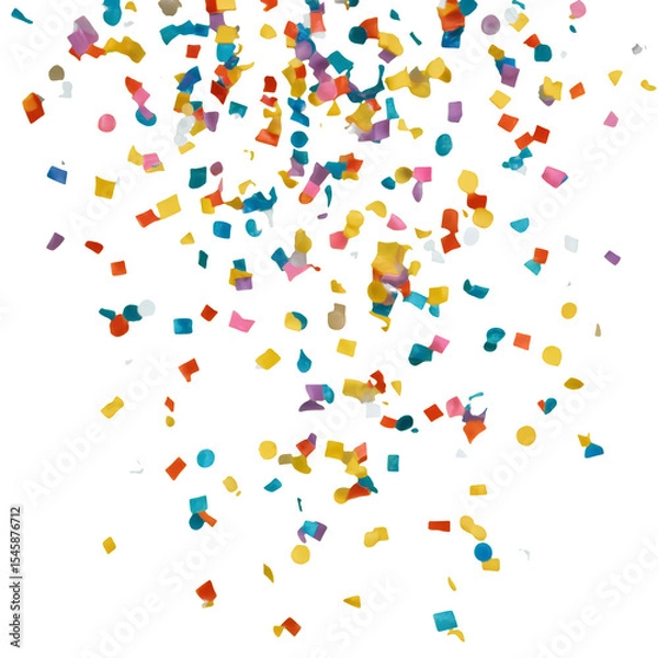 Fototapeta Vibrantly colored confetti scattered on a transparent background, creating a festive and joyful atmosphere. Perfect for celebrations, events, invitations, and creative design projects.